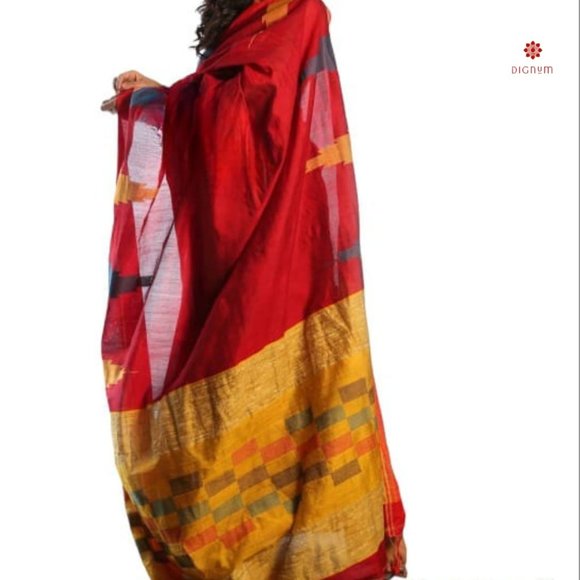 Chili Red Handloom Cotton Silk Saree - Picture 5 of 7